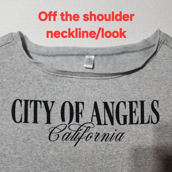 Gray City Of Angels California Off The Shoulder Sweatshirt - Picture 4 of 10